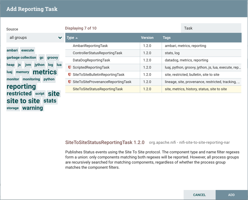 Add Reporting Task Window