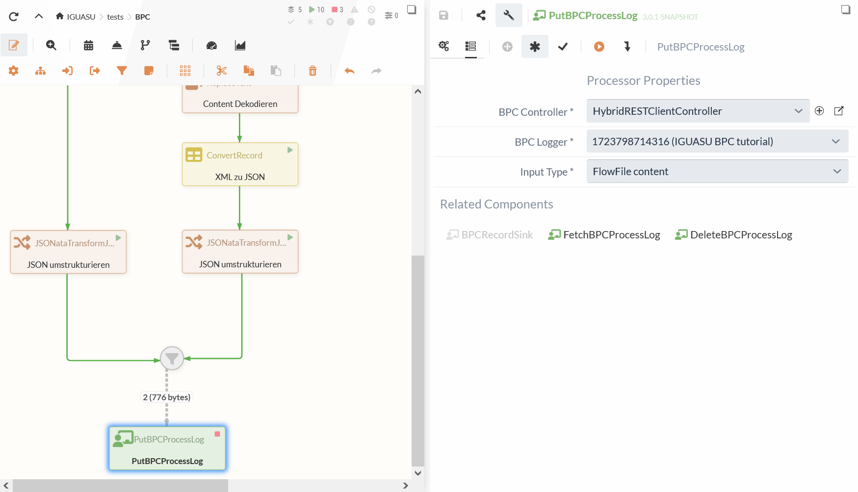 PutBPCProcessLogger Konfiguration